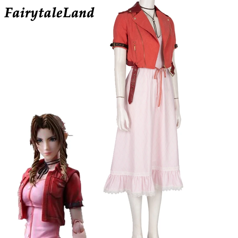 Final Fantasy VII Remake Косплей Aerith Gainsborough CostumeDress костюм для Хэллоуина PS4 игра FF7 куртка