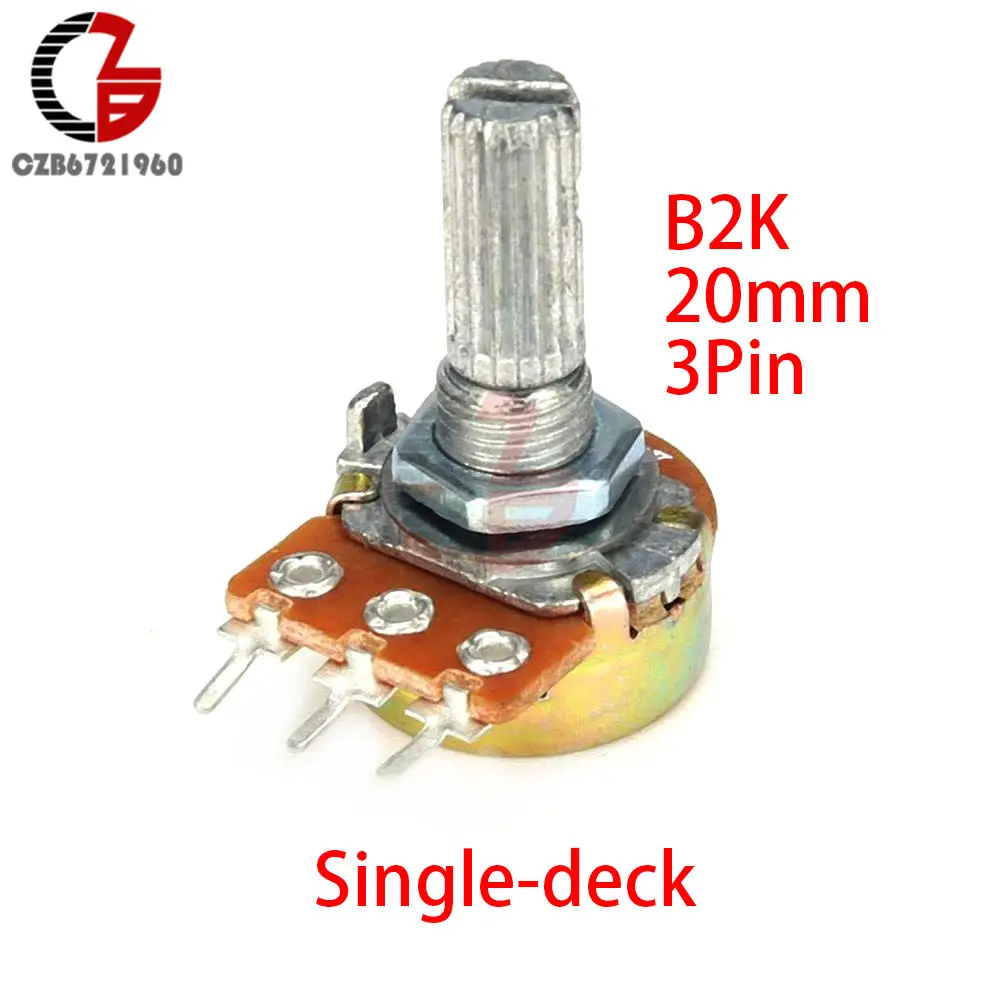 WH148 3Pin 20 мм Переключатель потенциометра 1K 2K 5K 10K 20K 50K 100K 250K 500K 1M B10 потенциометр один двойной слой - Цвет: B2K Single