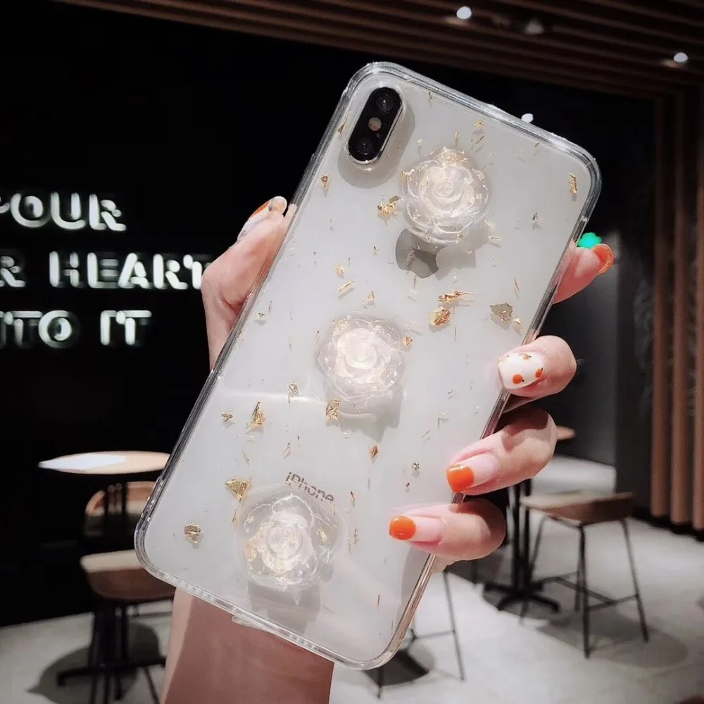 Ourpho эпоксидная Золотая фольга Чехол для мобильного телефона iPhone X XR XS MAX fashion trend rose