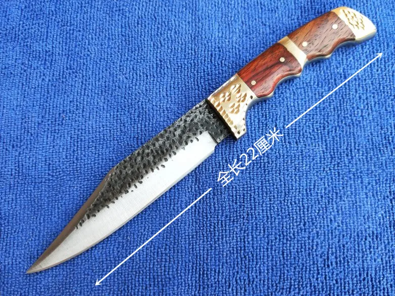 Handmade Forged tactical utility patterned steel pattern hunting knife fixed tools Pear handle first layer packing Sharp Knives |