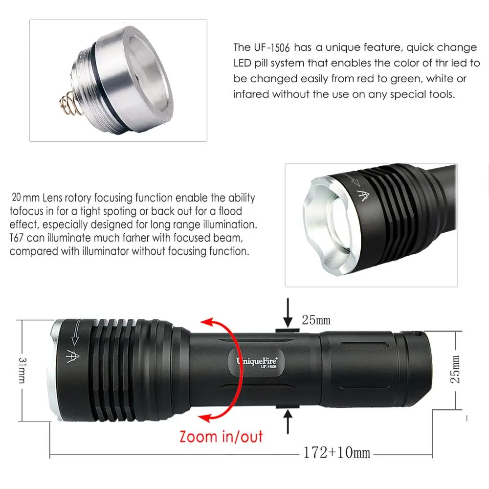 UniqueFire фонарик для подводной охоты UF 1506 Cree T6 Перезаряжаемый светодиодный 5 режимов
