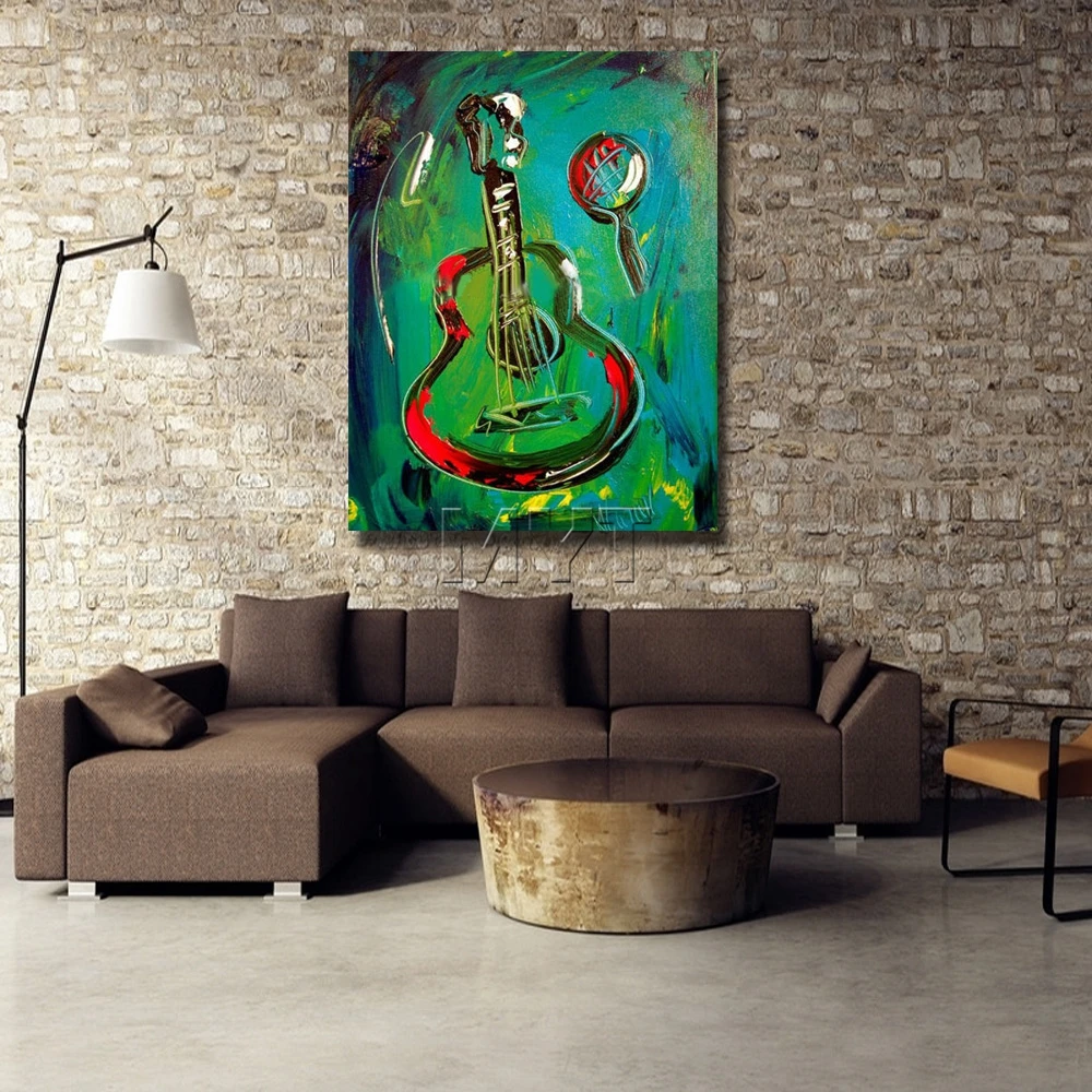 Зеленые фоны картины на холсте ручная роспись гитара картина маслом