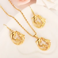 fashion gold jewelry set crystal dolphin pendant necklace loop earrings sets for women png girls kids party bridal gifts charms