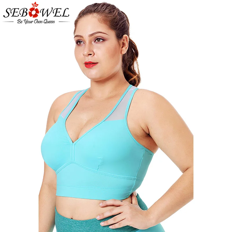 Light Blue 4 SEBOWEL прозрачный сетчатый спортивный бюстгальтер на спине для женщин плюс размер эластичные фитнес спортивные бюстгалтеры удобные мягкие бесшовные без косточек с поролоновыми вставками жилет - Цвет: Light Blue 4
