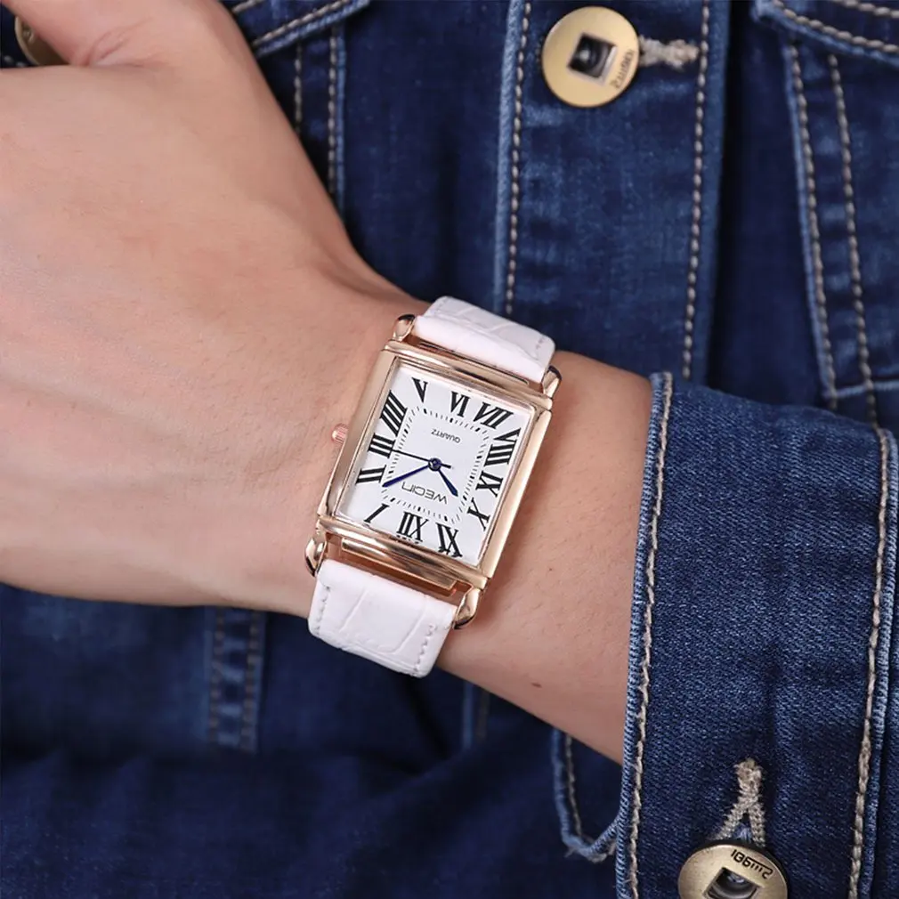Мужские и женские кварцевые часы модные квадратные римские с ремешком наручные