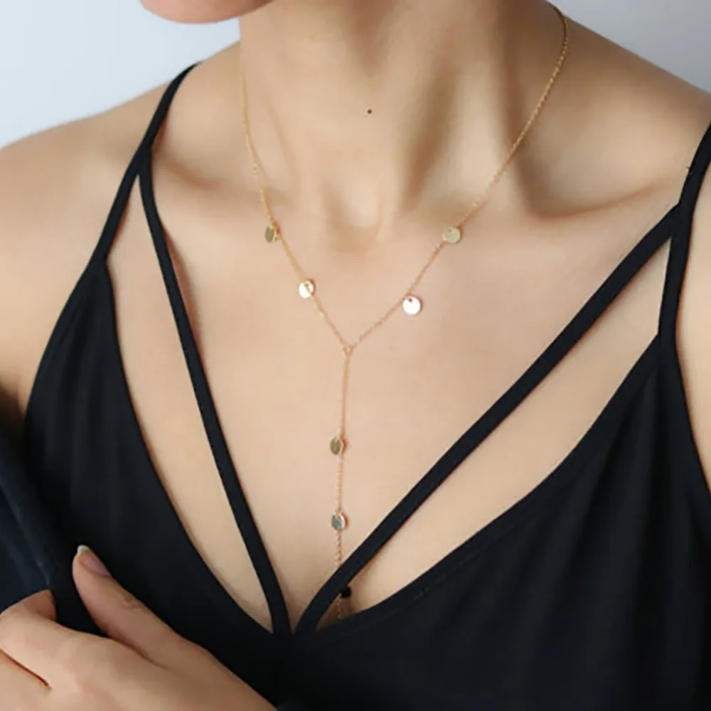 Y-Shape Long Chain Round Sequins Tassel Necklace Women Bijoux Jewelry Valentine's Day Gift #265376 | Украшения и аксессуары