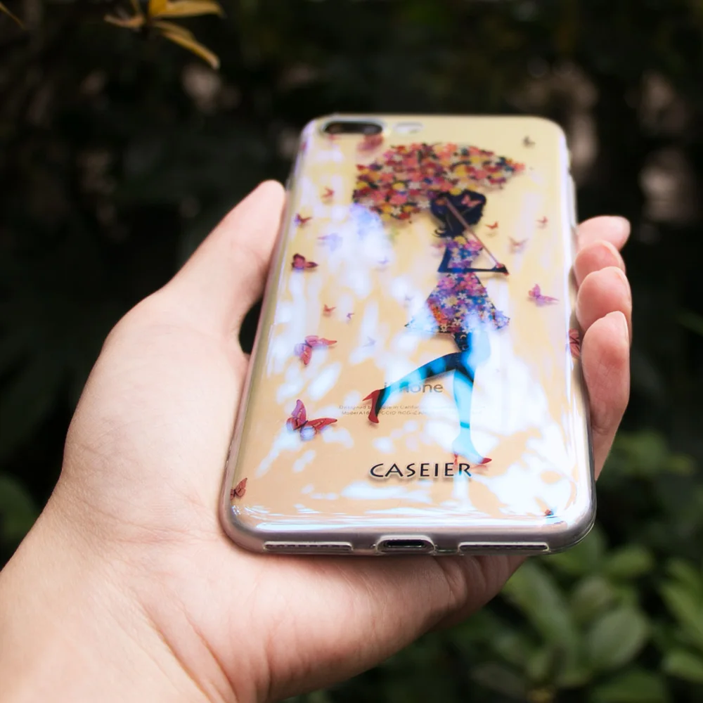 CASEIER чехол синий луч для iPhone 7 роскошный силиконовый телефона Plus девушка цветок