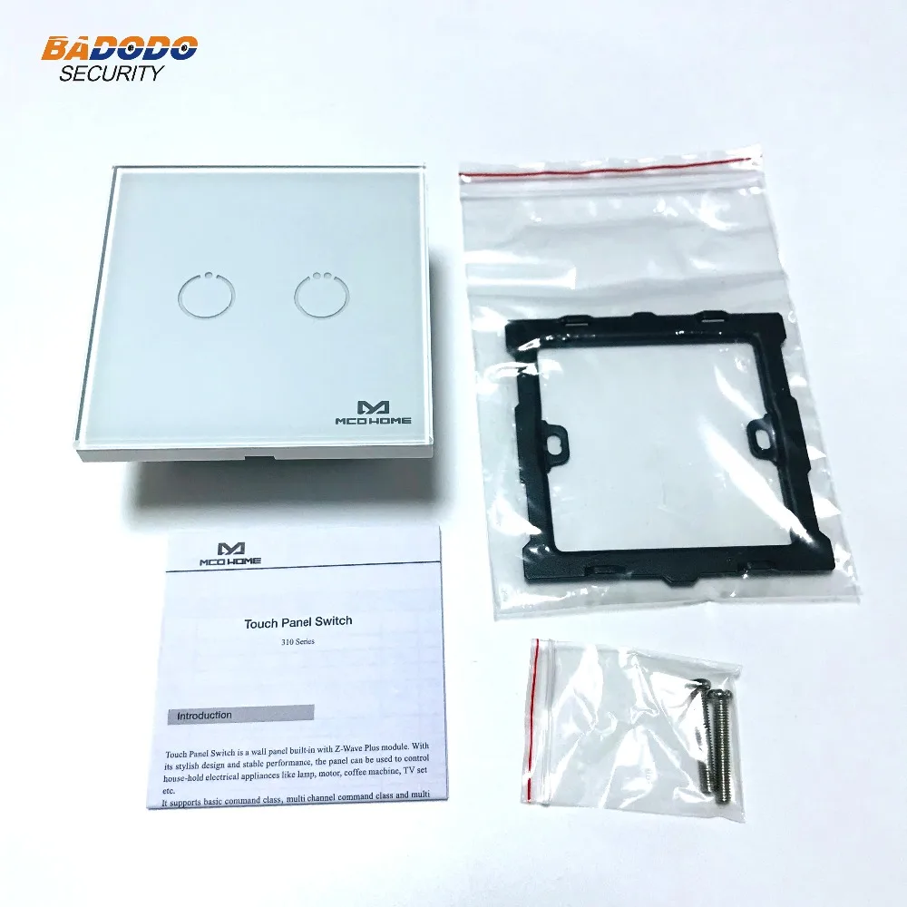 Z Wave Plus MCO дома Стекло сенсорный Панель выключатель питания EU868.42MHz 2 gang два реле