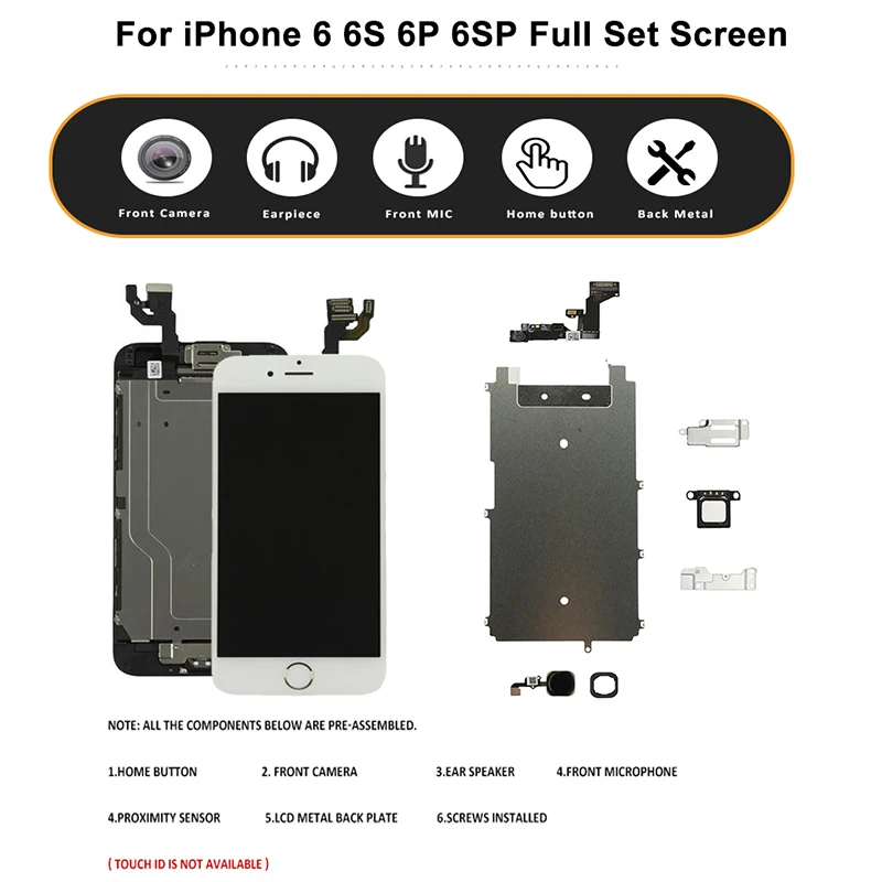 

2020 Complete LCD for iPhone 5 5G 5S 5C for iphone 6 6S LCD Screen Full Assembly Replacement Home Button Front Camera Installed
