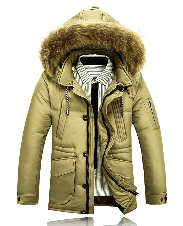 Зимний мужской длинная белая утка пуховики пальто мужчин мода толщиной теплой