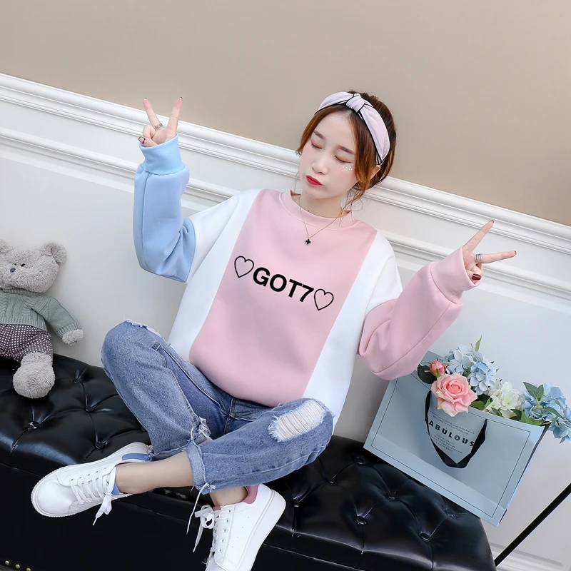 GOT7 Hearts Cute Kawaii Women Hoodies Harajuku Patchwork Kpop Fans Autumn Winter Loose Ulzzang Clothing Sweatshirts Sudaderas | Женская