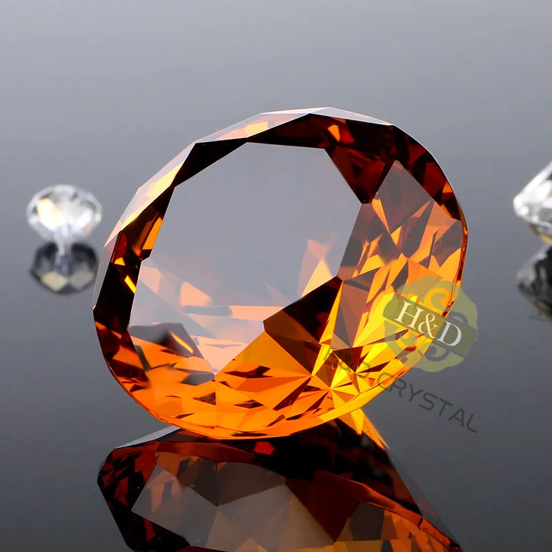 

10PCS 30MM Faceted Decorative Crystal Diamond Citrine Orange w/ Sheer Organza Gift Bag