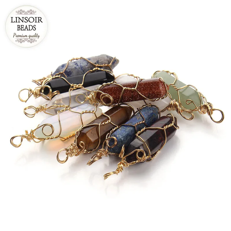 LINSOIR 5 шт. натуральный камень в виде пули Подвески тигровый глаз Роза кварцс