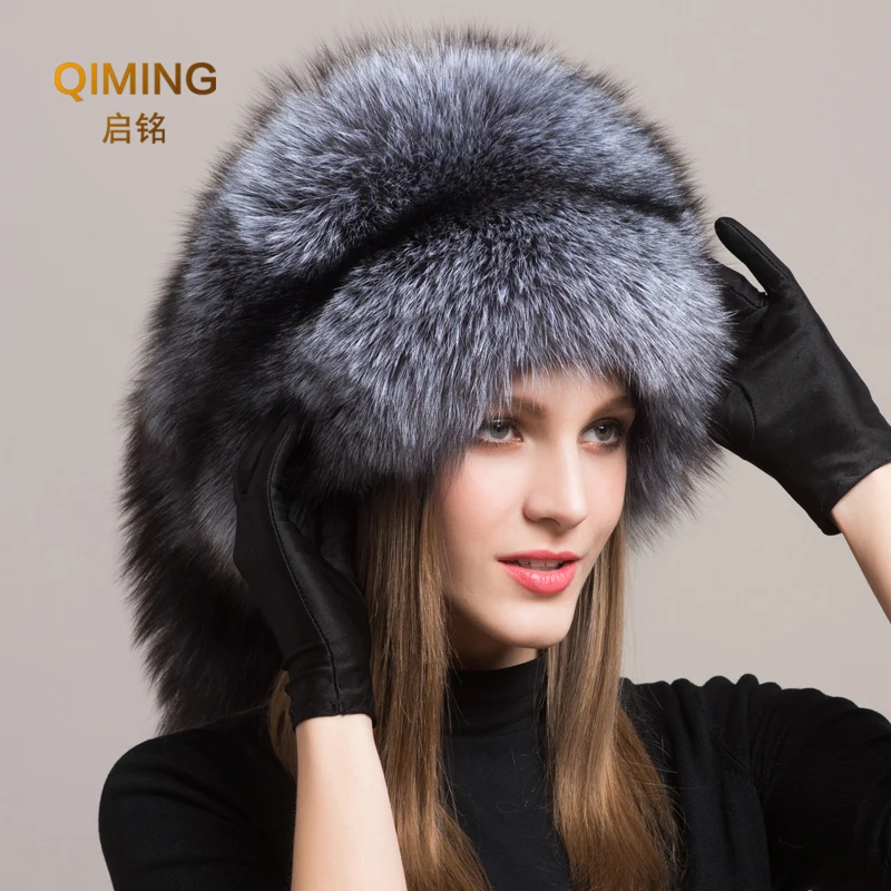 

Winter Women Fashion Real Fur Hat Natural Fox Fur Hats Headgear Russian Outdoor Cap Ladies Thicken Warm Fur Caps