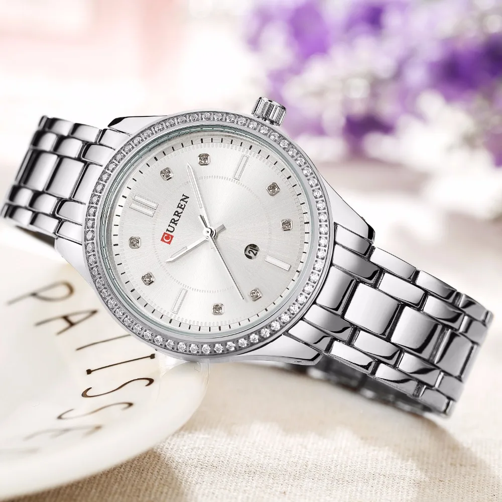 CURREN 9010 Luxury Fashion Women's Watches Quartz Watch Bracelet Auto Date Wristwatches Stainless Steel Women | Наручные часы
