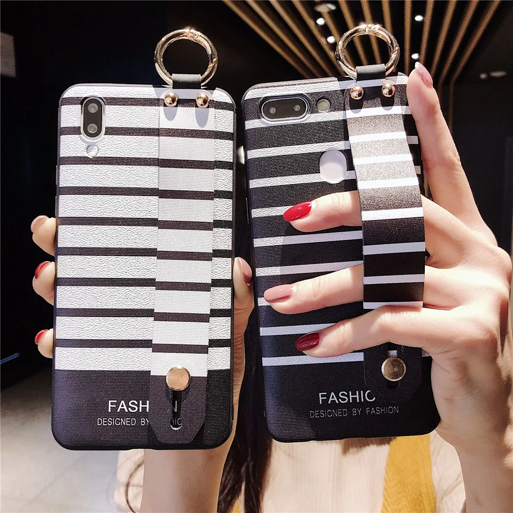 Wrist Strap for Samsung S10 S9 S8 Plus Note 8 9 Phone Case stripe Patterned Cases Galaxy A2345670 M20 Soft Covers |