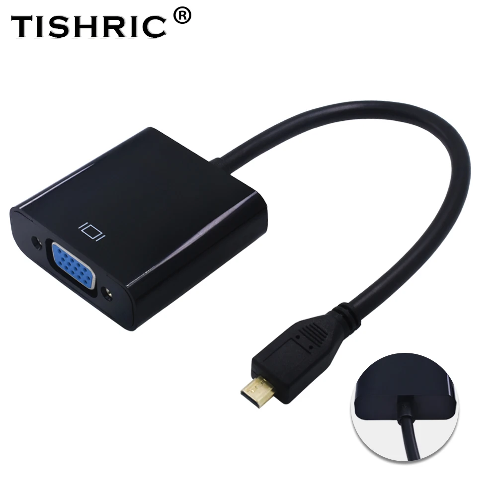 Кабель адаптер TISHRIC Micro HDMI VGA преобразователь цифрового сигнала в аналоговый