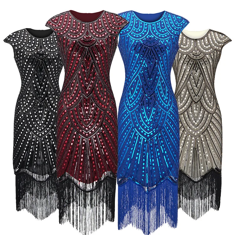 Женское винтажное коктейльное платье длинное красное черное синее Золотое с