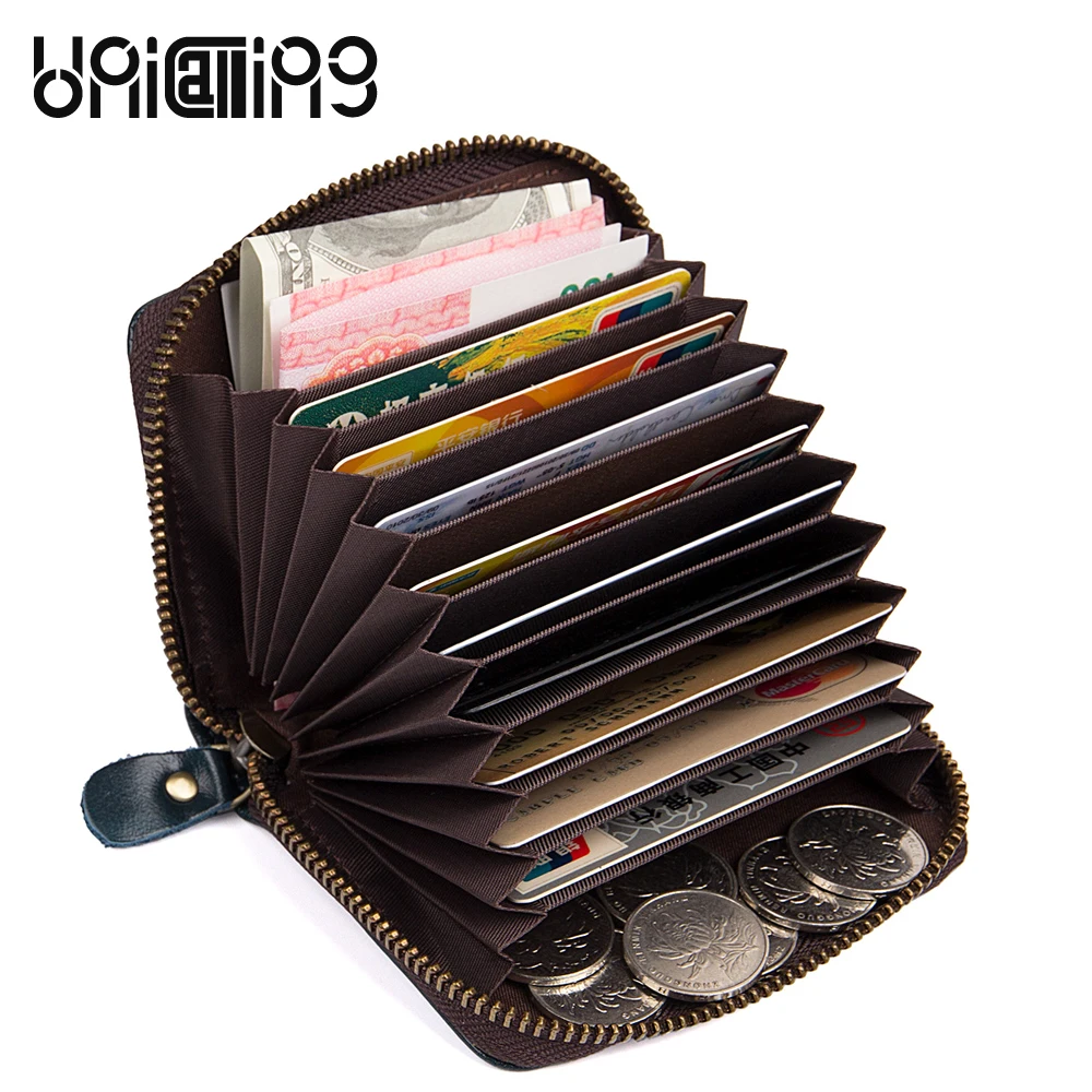 UniCalling New style cow leather women card holder Solid Color Zipper id mini Key Holders Retro 8 | Багаж и сумки