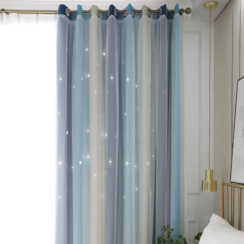 Double-Layer Hollow Out Star Thermal Insulated Blackout Curtains for Living Room Bedroom Shading Window Curtain Blinds Stitched | Дом и сад
