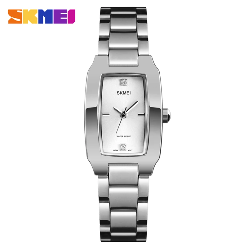 silver SKMEI кварцевые женские часы модные роскошные женские часы-браслет из нержавеющей стали женские часы водонепроницаемые Брендовые Часы Relogio Feminino - Color: silver