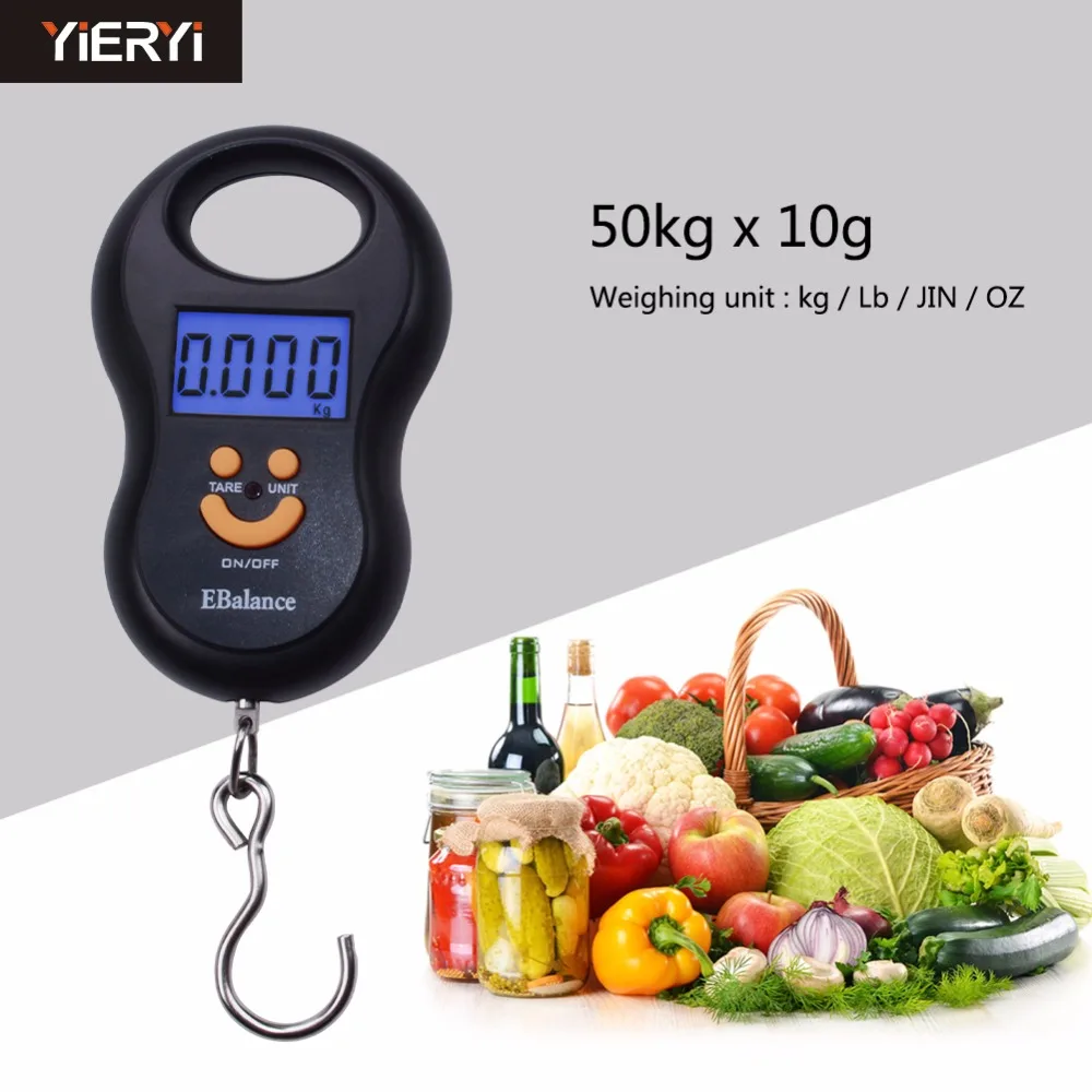 

50kg/10g Mini Digital LCD Hanging Hook Scale backlight Fishing Pocket Weight scale Smile Face Luggage Scales Kg Lb OZ