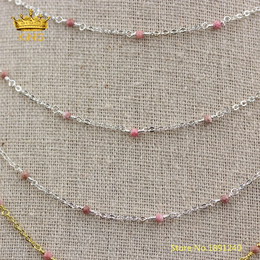 5meters Natural Rhodonite Stone Faceted Round Loose Beads Chain Plated Gold/Silver Connectors Rosary Chains Crafts Chokers ZJ260 | Украшения