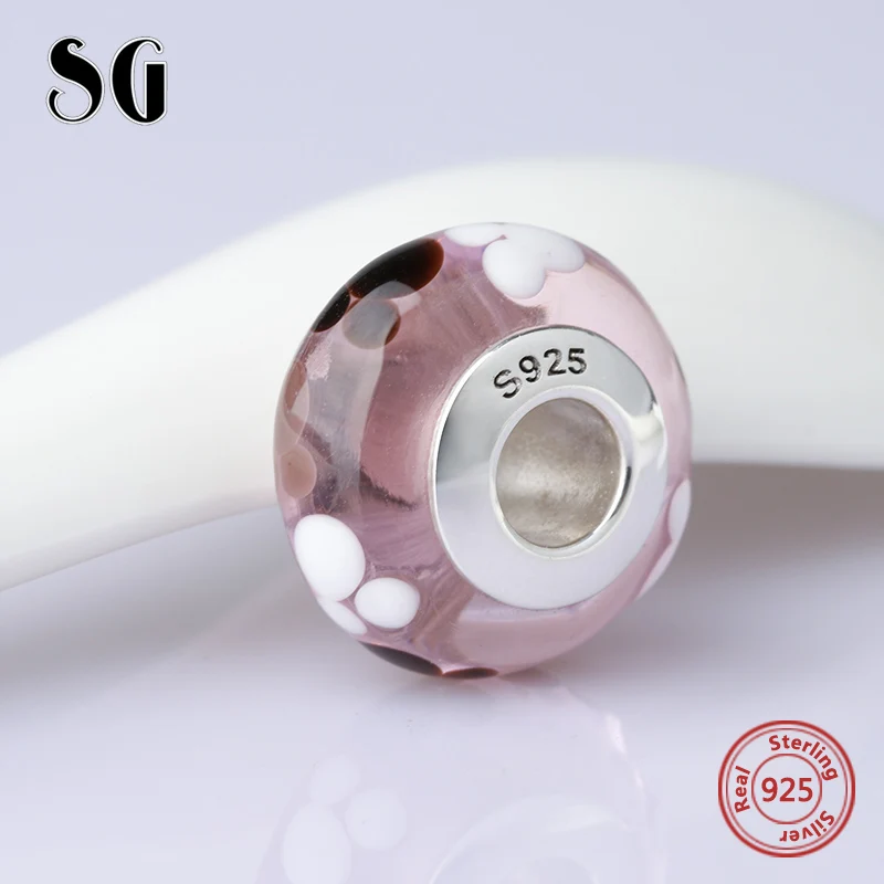 SG сверкающие бусины из муранского стекла, Стерлинговое Серебро, 925 diy, подвески, подходят для аутентичных браслетов pandora и ожерелья, подарок для изготовления ювелирных изделий