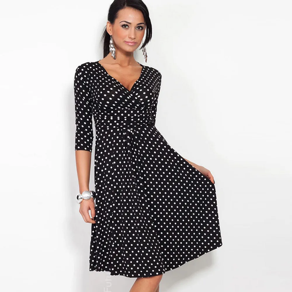 Женские платья хит продаж Свободные повседневные в горошек с v образным вырезом