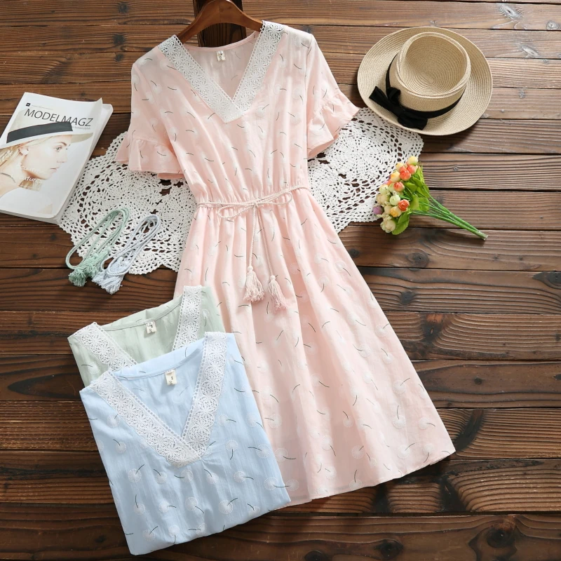 Элегантное шифоновое мини платье с цветочным принтом в корейском японском стиле