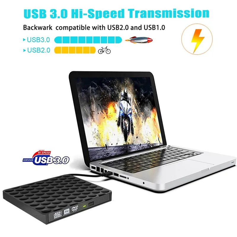 Kuwfi USB 3 0 внешний DVD диск CD DVD-RW Rom реписатель горелки Писатель 5 Гбит/с для ноутбуков