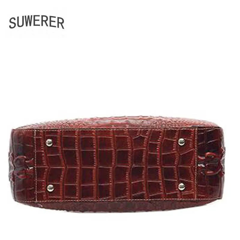 

SUWERER Superior cowhide genuine leather women handbags Crocodile pattern luxury handbags women bags designer leather women bag
