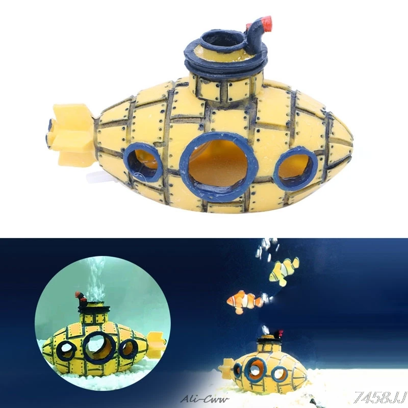 Подводная лодка украшение для аквариума скрывающаяся пещера ландшафтного