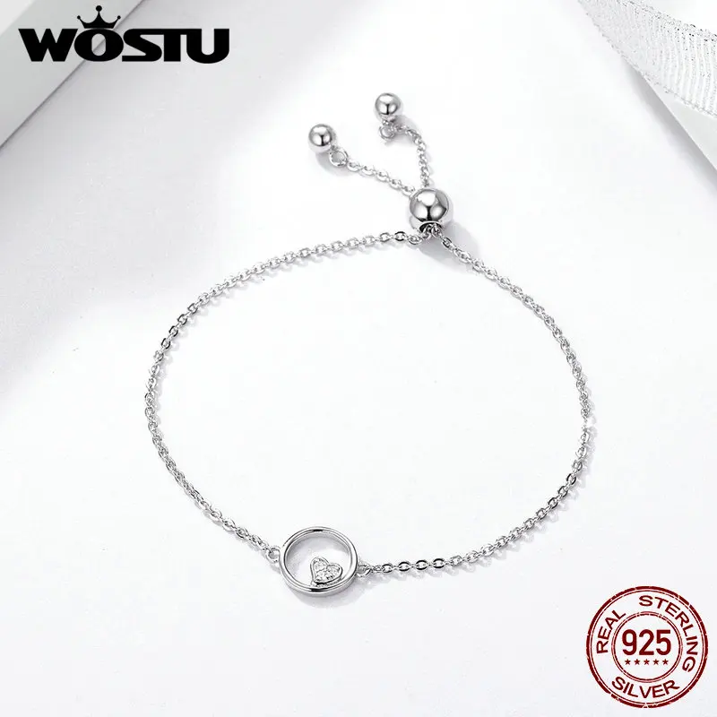 WOSTU Высокое качество 925 пробы серебряный браслет с сердечком для женщин ювелирные украшения подарок CQB020
