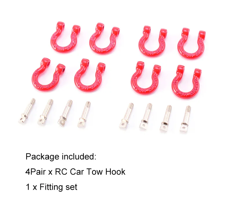 4 пары красных металлических скоб для прицепа спасательный крючок 1/10 RC Crawler TRX4 Axial