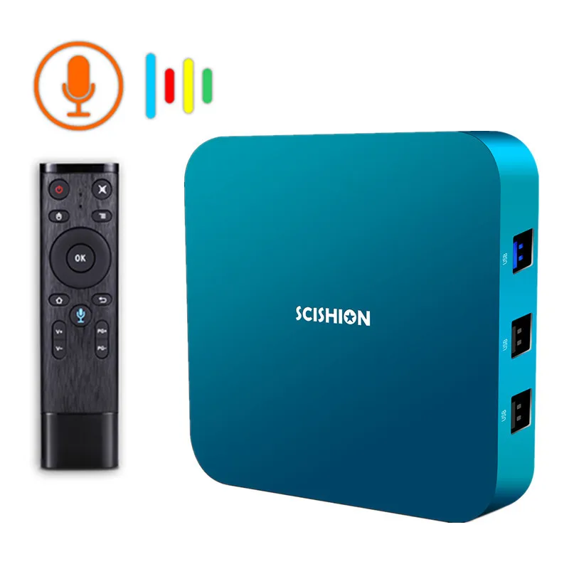 SCISHION ai one Android 8,1 Smart tv Box Rockchip 3328 2 гб 16 гб 2,4G WiFi USB3.0 Bluetooth 4,0 телеприставка с голосовым управлением