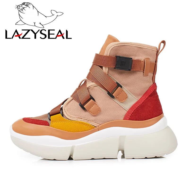 Apricot LazySeal; Новинка; женские ботильоны на платформе, увеличивающие рост, с пуговицами; женская дышащая обувь на плоской подошве с круглым носком; женские кроссовки - Цвет: Apricot