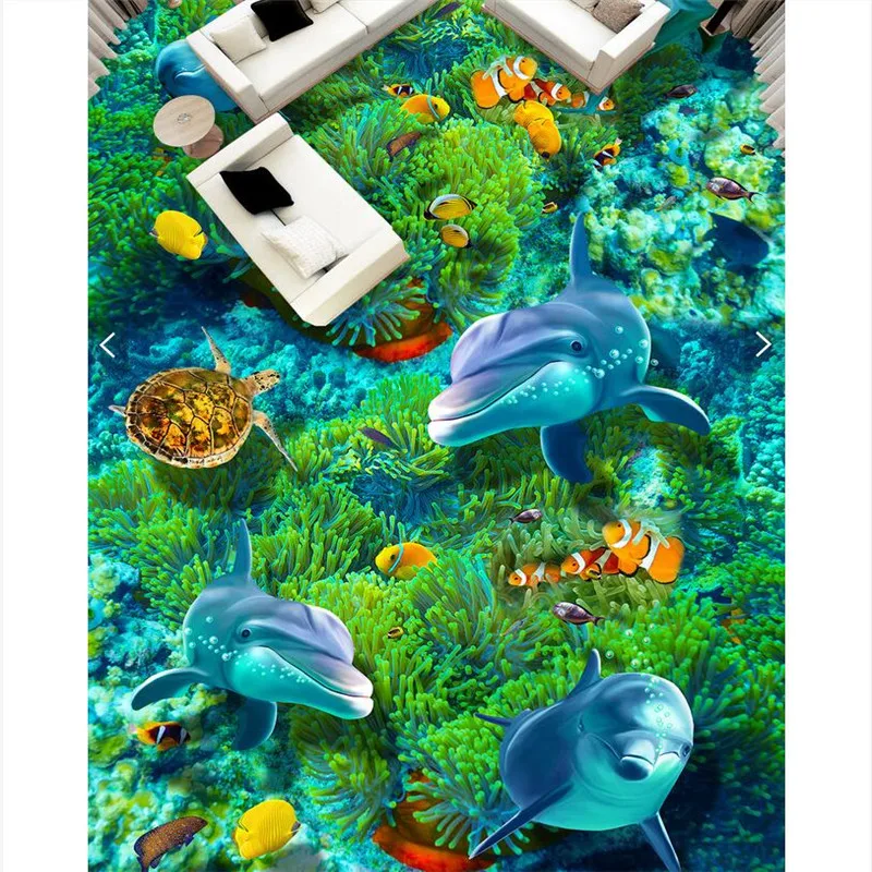 Обои для ванной из ПВХ с изображением дельфина кораллового цвета водостойкие