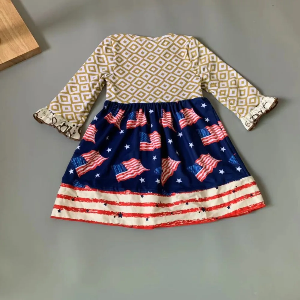 Платье для девочек с оборками и американским флагом 100% хлопок лето-осень |