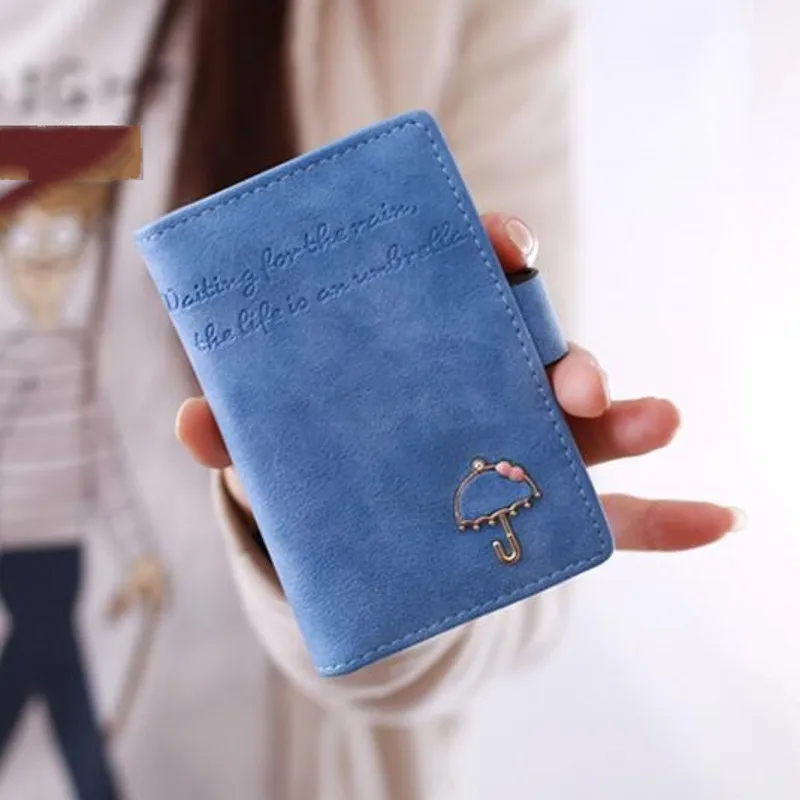 Маленький короткий женский зонтик с держателем для карт кожаный держатель