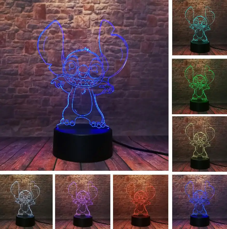 Stitch Amroe Горячая 3D с изображением мультипликационного персонажа Kawaii персонажей Ститч Минни Микки робот принцессы queen «Принцесса Эльза» для девочек, 7 цветов RGB светодиодный ночной Светильник подарки для детей - Испускаемый цвет: Stitch