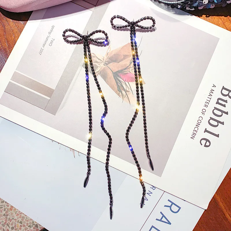 FYUAN длинные кисточки кристаллы Висячие серьги для женщин Bijoux большой бант Стразы висячие серьги массивные серьги ювелирные изделия