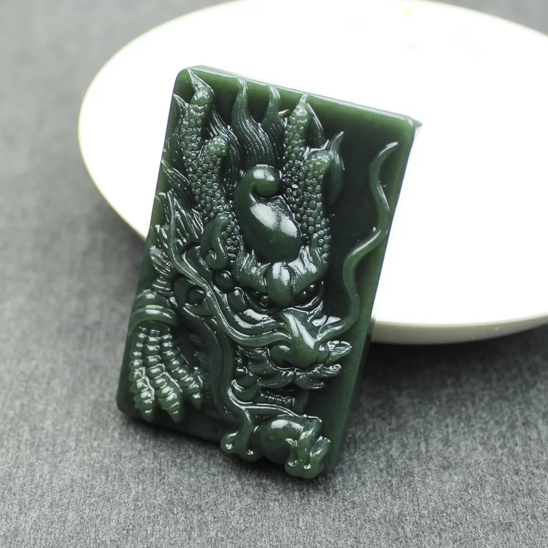 Натуральный зеленый нефритовый камень красивый китайский дракон ручной работы