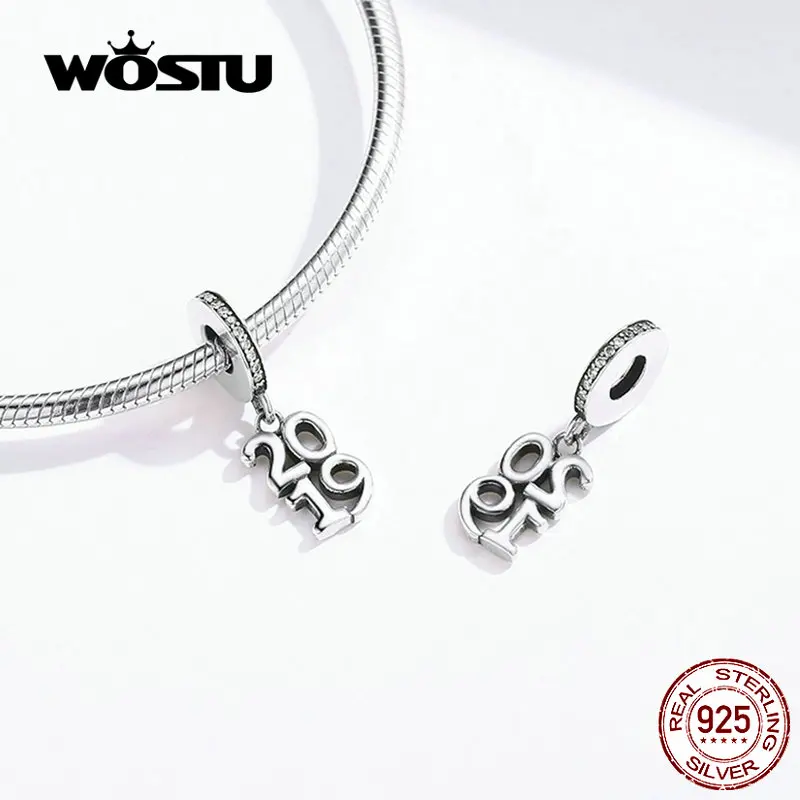 WOSTU 2019 счастливый год номер болтается Шарм серебряные бусины 925 пробы подходит