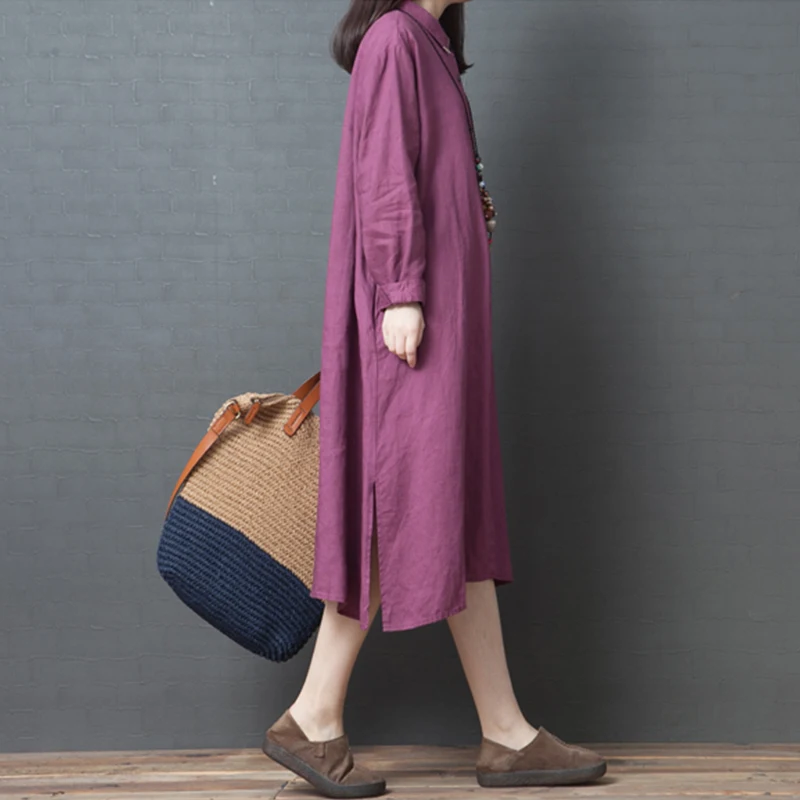 Новинка Весна 2019 женское платье однотонные рубашки с карманами и длинным рукавом