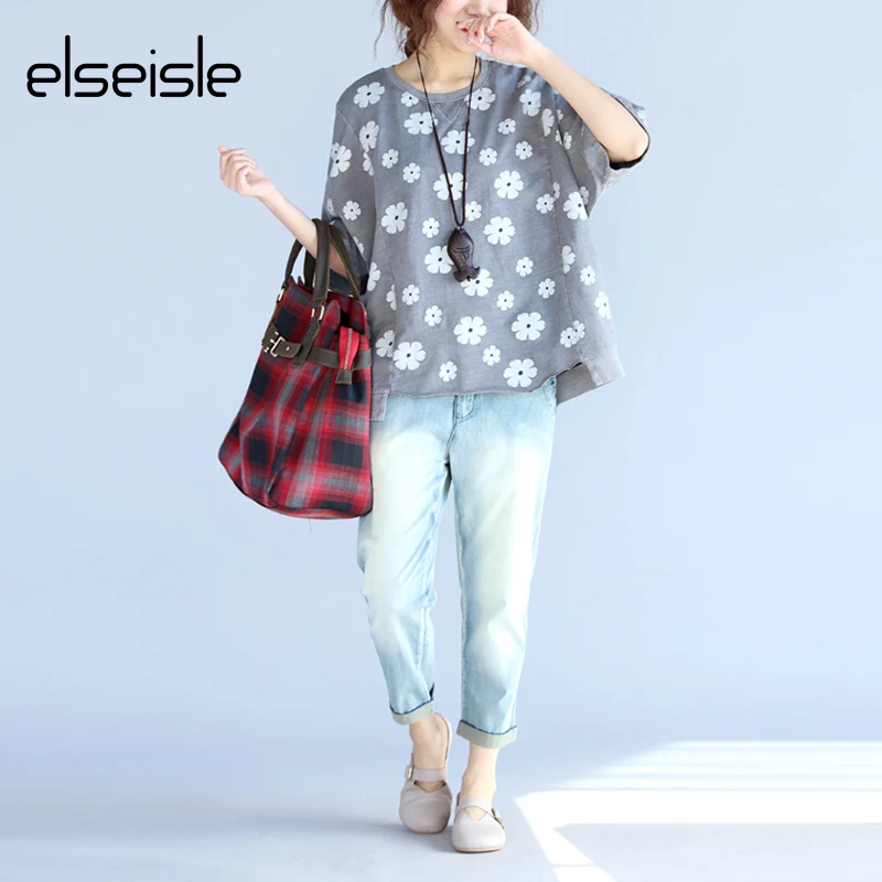 Женская футболка с цветочным принтом elseisle в стиле Харадзюку корейский стиль