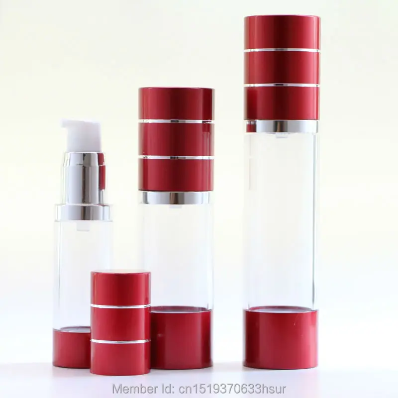 

15ml 30ml 50ml Wine red Refillable Bottles with silver line Portable Airless Pump Dispenser Bottle For Travel Lotion 2pcs/lot