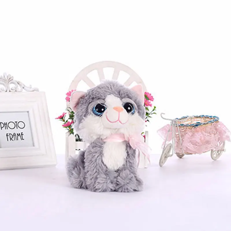 19CM Small Kawaii BIG EYES PLUSH CATS Stuffed Animals Grey White Black Brown Kitten Soft Toys for Children Kids Gifts 120106548 |