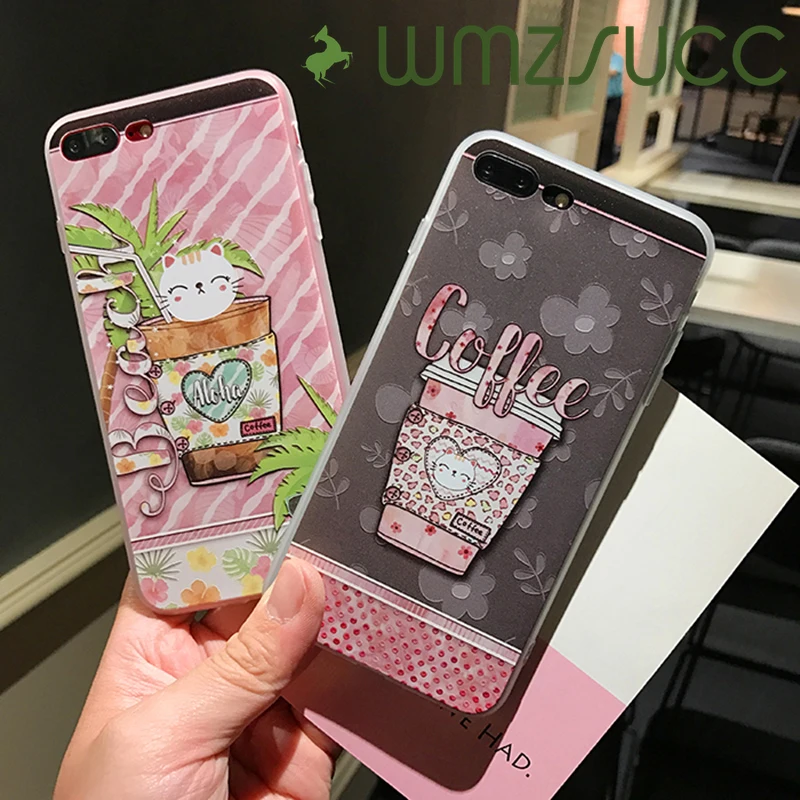 Wmzsucc милый мультфильм Кофе шаблоны Cat Прозрачный чехол для iPhone 6 6S 8 плюс 7 мягкий