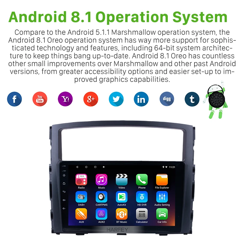 Harfey 9 &quotGPS навигация Android 8 1/9 0 2Din автомобильное радио для Mitsubishi PAJERO V97/V93 2006-2013